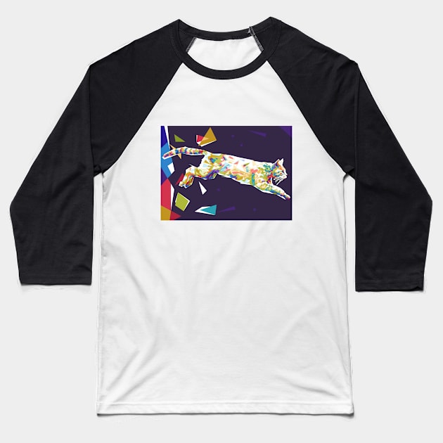 Cat Jumping Colorful Background Baseball T-Shirt by Paradox Studio